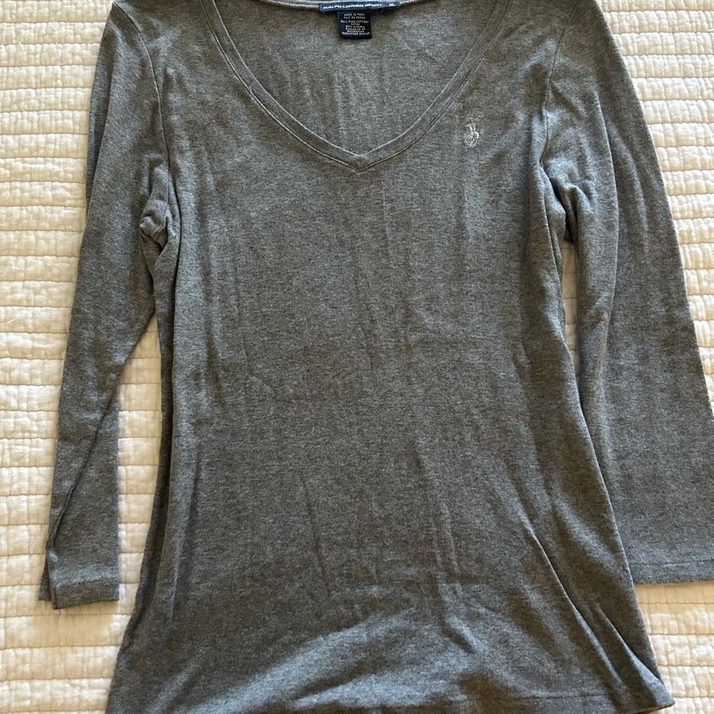 Gray Ralph Lauren V-Neck Women's Top